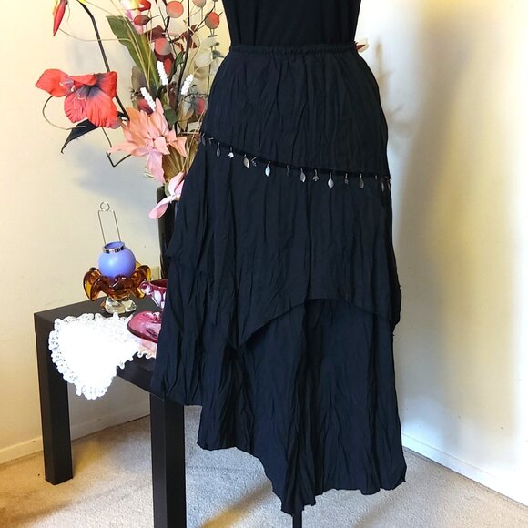 NWT Women Black 2-Layers of Tiered Lined Elastic High Waist Asymmetrical Skirt - Picture 3 of 15